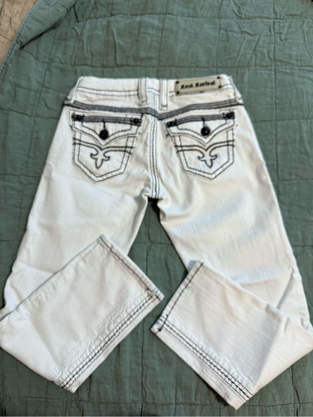 Rock Revival White Ankle Jeans with Black Stitching